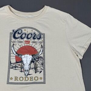 Coors Rodeo Shirt Women's XL Beige Crop Top Graphic Tee Bull Skull